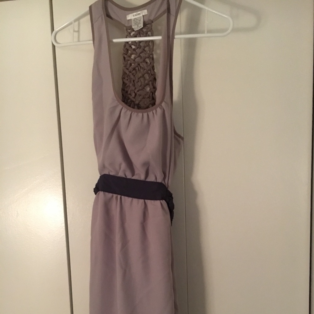Esley Gray Sundress with Braided Back and Belt